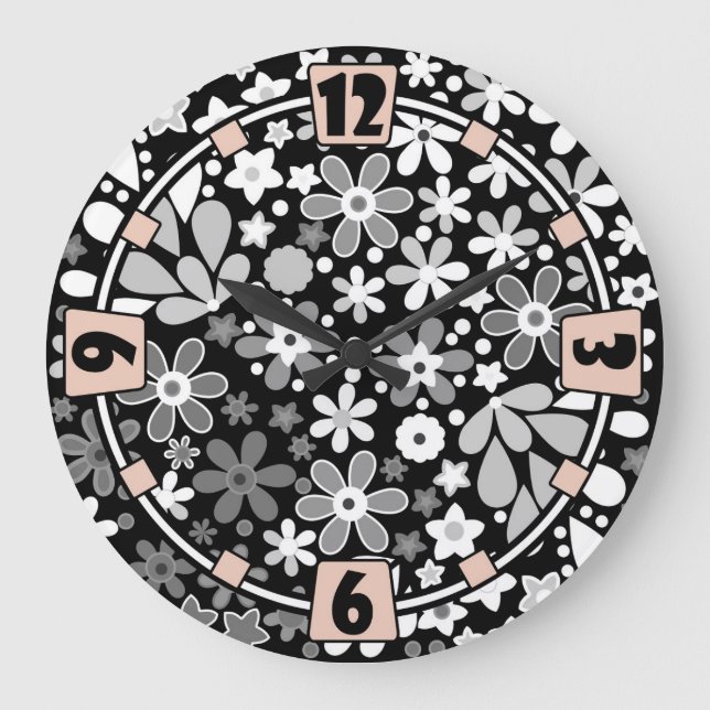 black white floral large clock (Front)