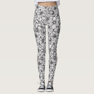 Black White Floral Leggings