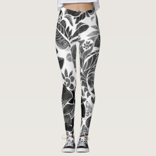 Black White floral Leggings
