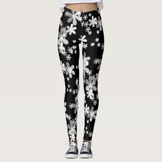 black white floral leggings (Front)