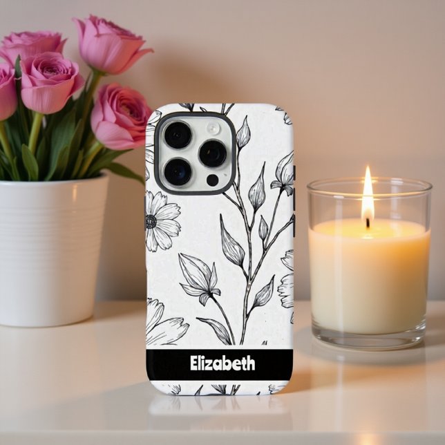 Black White Floral Line Art Smartphone Case-Mate iPhone Case (Creator Uploaded)