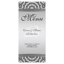 Black White Floral Mandala Wedding Menu Card