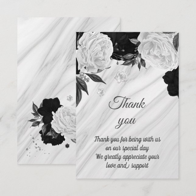 black & white floral marble  thank you card (Front/Back)