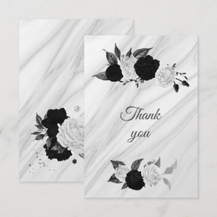 black & white floral marble thank you card
