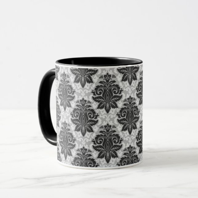 Black-White Floral Mug (Front Left)