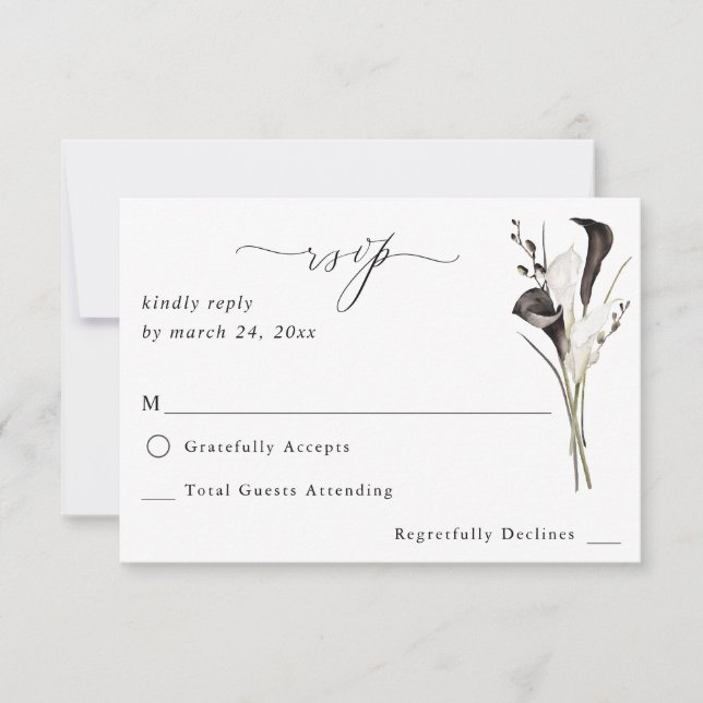 Black & White Floral no Meal RSVP 2 (Front)