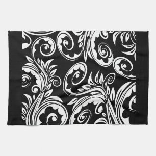 Black white floral paisley pattern kitchen towel