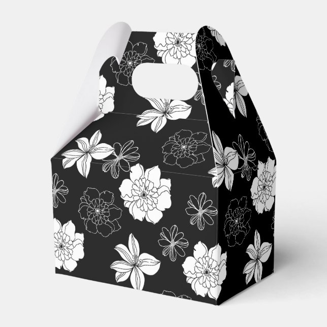 Black & White Floral Pattern  Favor Box (Front Side)