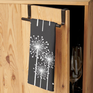 Black White Floral Pattern  Kitchen Towel