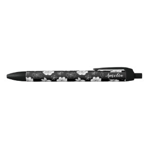Black & White Floral Pattern Monogram Ink Pen