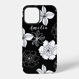 Black & White Floral Pattern Monogram iPhone 12 Case