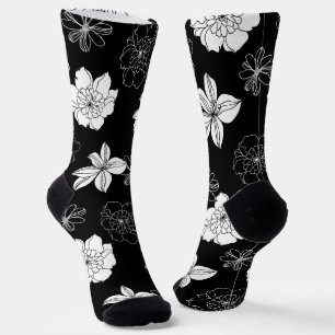 Black & White Floral Pattern Socks