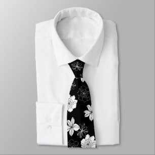 Black & White Floral Pattern Tie