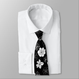 Black & White Floral Pattern Tie