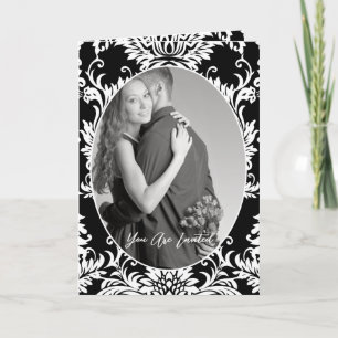 Black & White Floral Photo Wedding Bi-fold Invitation