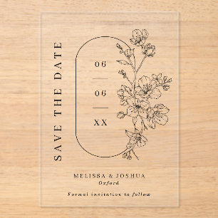 Black & White Floral Photo Wedding Save the Date Acrylic Invitations