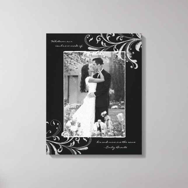 Black White Floral Portrait Photo Template Picture Canvas Print (Front)