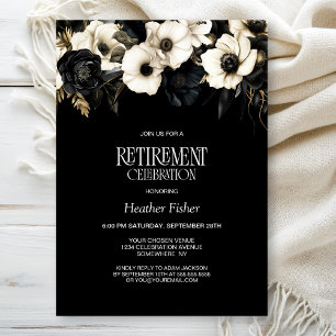 Black White Floral Retirement Party Invitation