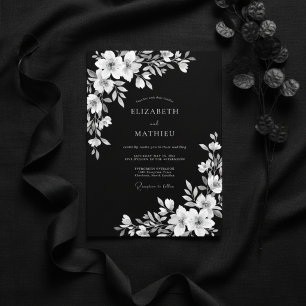 Black White Floral Romance Wedding Invitation