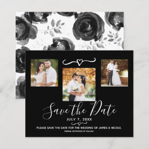 Black & White Floral Roses Photo Save the Date