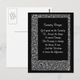 Black White Floral Serenity Prayer Postcard