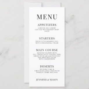 Black white floral simple wedding menu cards