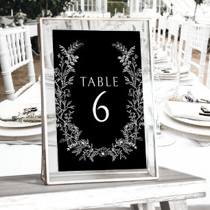 Black white floral simple wedding table numbers
