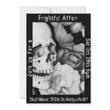 Black & White Floral Skull Halloween Invitation