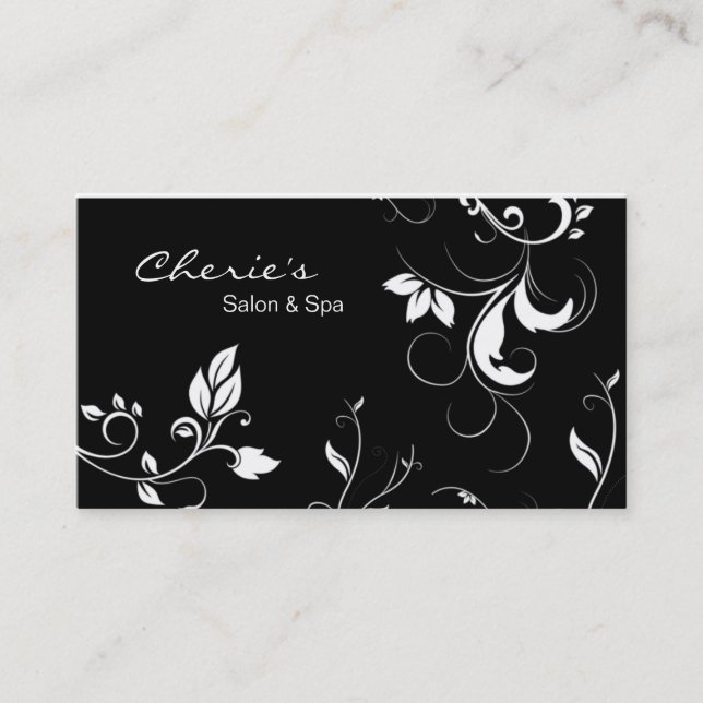 Black White Floral Swirls business card (Front)