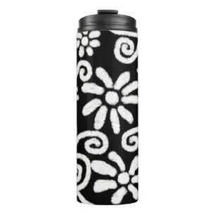Black White Floral & Swirls Flowers Flower Pattern Thermal Tumbler