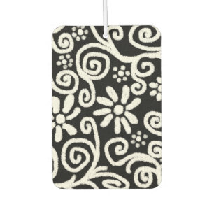 Black White Floral & Swirls Flowers Flower Swirl Air Freshener