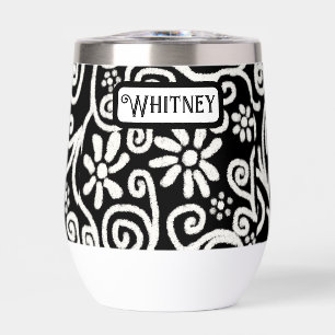 Black White Floral & Swirls Flowers Personalized