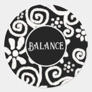 Black White Floral & Swirls Flowers Personalized Classic Round Sticker