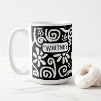 Black White Floral & Swirls Flowers Personalized