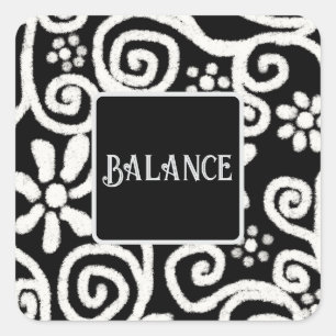 Black White Floral & Swirls Flowers Personalized Square Sticker