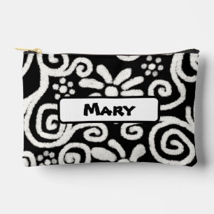 Black White Floral Swirls Pattern Personalized Accessory Pouch