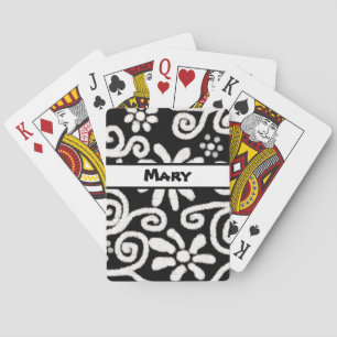Black White Floral Swirls Pattern Personalized Playing Cards