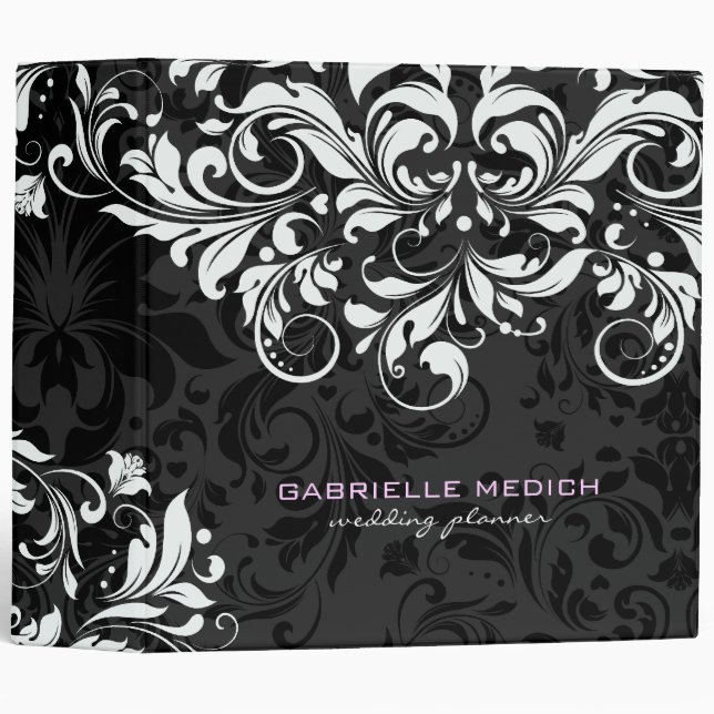 Black & White Floral Vintage Damasks 2 Binder (Front/Spine)