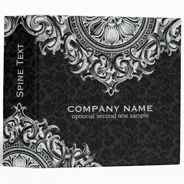 Black & White Floral Vintage Ornament Binder (Front/Spine)