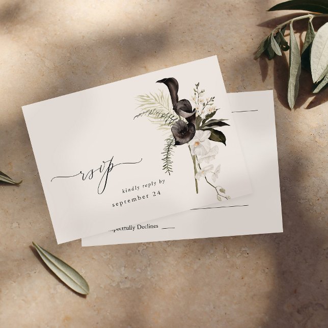 Black & White Floral w Meal RSVP 4 Card (Creator Uploaded)