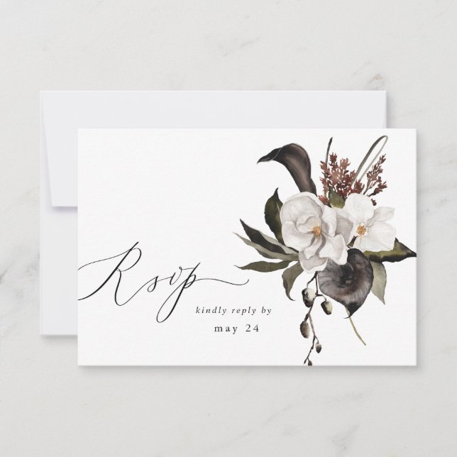 Black & White Floral w Meal RSVP 6 (Front)