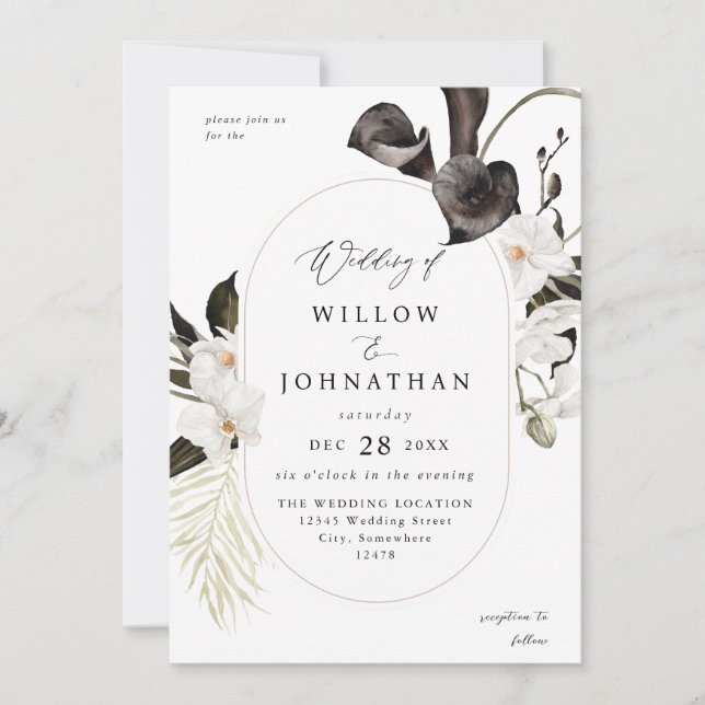 Black & White Floral Wedding 3 Invitation (Front)