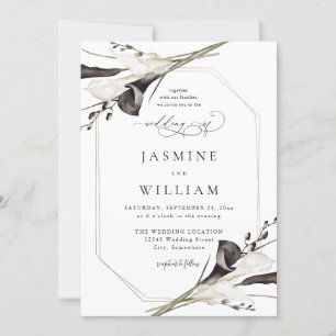 Black & White Floral Wedding 4 Invitation