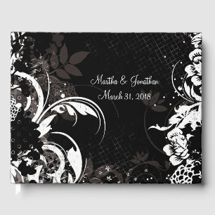 Black White Floral Wedding Bridal Guest Book