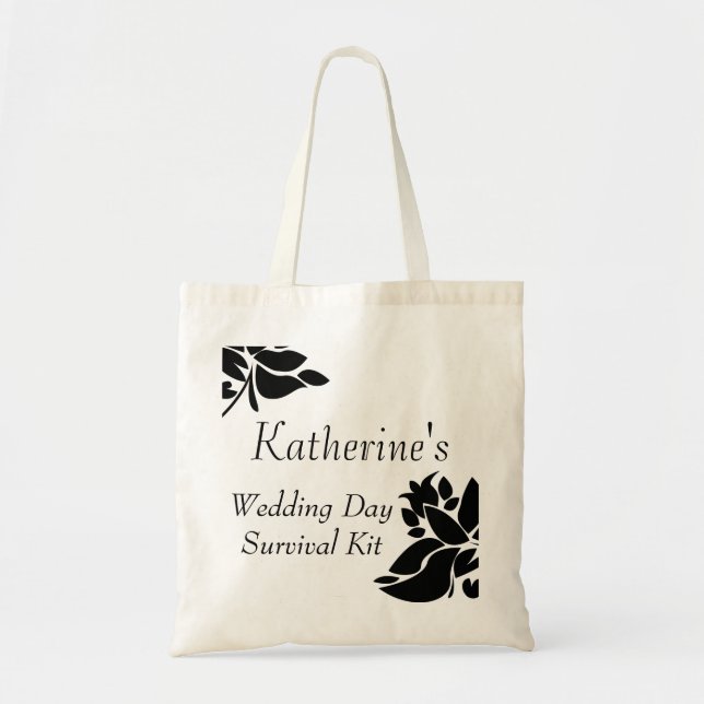 Black & White Floral Wedding Day Survival Kit Bag (Front)