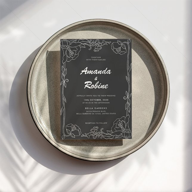 Black & White Floral Wedding Invitation (Creator Uploaded)