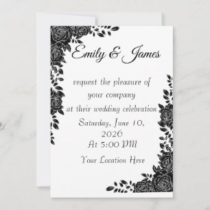 “Black & White Floral Wedding Invitation
