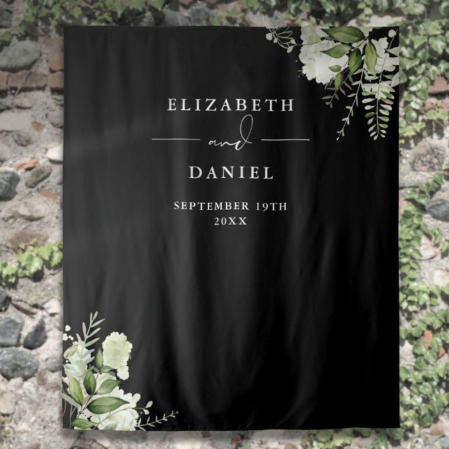 Black White Floral Wedding Photo Booth Backdrop Tapestry (Black White Floral Wedding Photo Booth Backdrop)