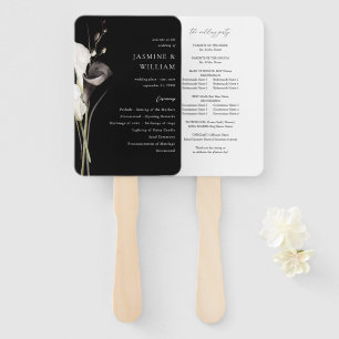 Black & White Floral Wedding Program Black Hand Fan