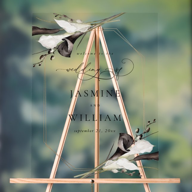 Black & White Floral Welcome 2 Acrylic Sign (Neutral)